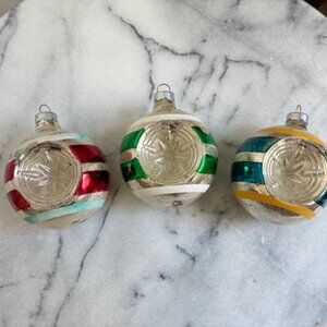 Vintage Glass Indent Christmas Ornaments S / 3 Mercury Striped Balls